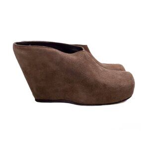 RICK OWENS Light Brown Suede Leather Wedge Heel Mules